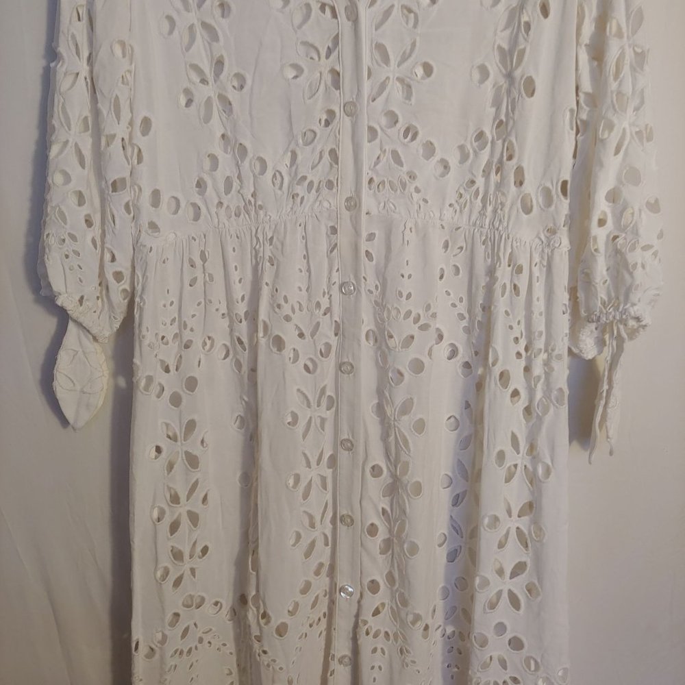 Lilly Pulitzer White Amrita Eyelet Midi Button Down Dress Size 10 - Picture 3 of 16